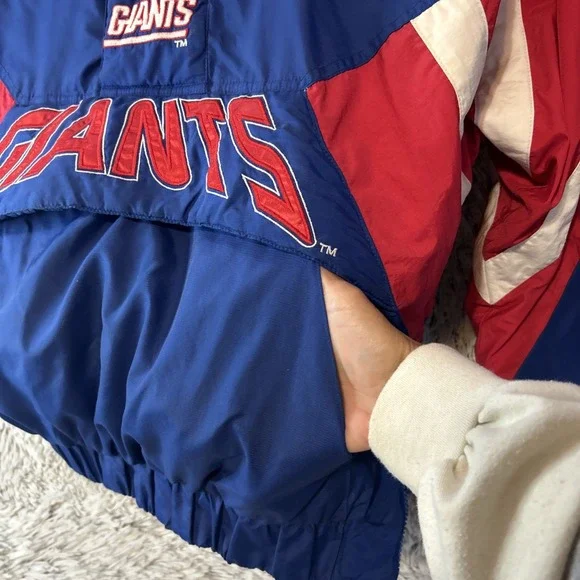 STARTER‎ 90's GIANTS Pullover Hooded Jacket Quilted Large NFL Pro Line Football